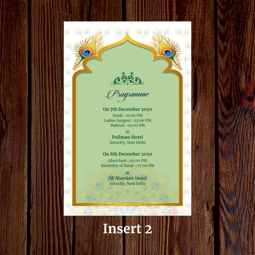 KL2032 Peacock Feather Morpankh Design Translucent Cover Luxury Wedding Card (2 Page) - Image 4