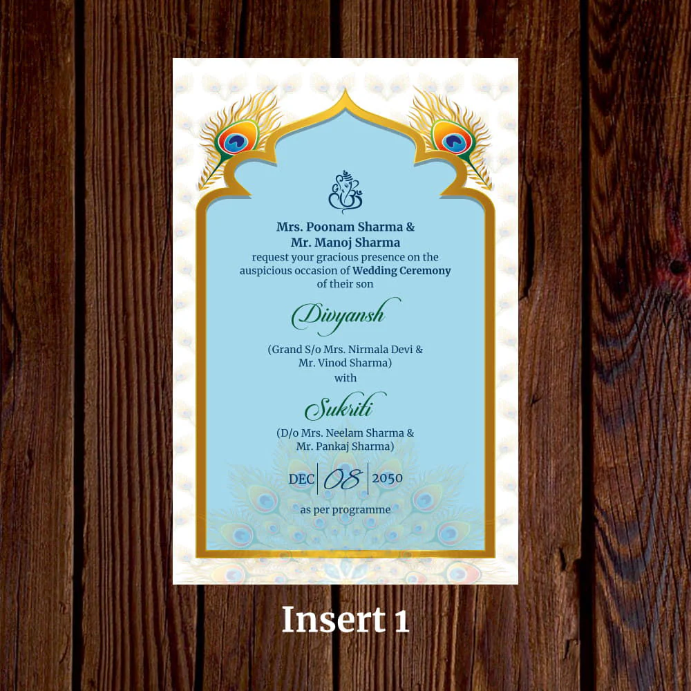 KL2032 Peacock Feather Morpankh Design Translucent Cover Luxury Wedding Card (2 Page) - Image 5