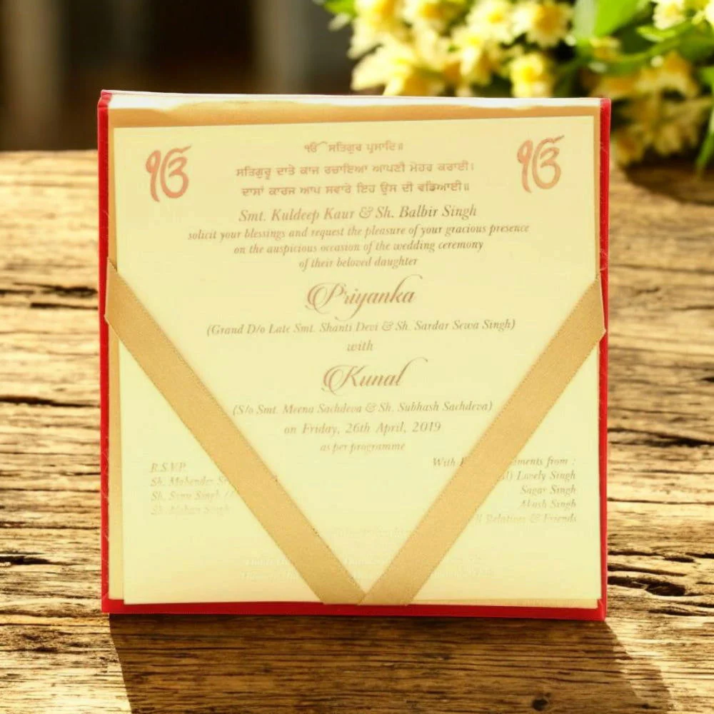 KL9005S1 Velvet Fabric Hardboard Padding Thick Wedding Card with 2 Card Inserts, 1 MDF Carry Bag Style Holder and Acrylic Mirror with Couple Names - Image 4