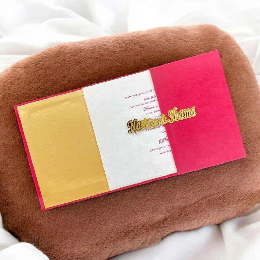 KL9008 Door Style Velvet Fabric Hardboard Padding Thick Luxury Wedding Card with 2 Card Inserts, 1 Envelope and Couple Names Laser - Image 3